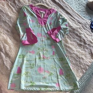 All for color swim material dress. Beach scape theme!